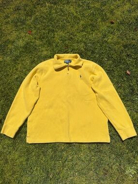 Y2K Ralph Lauren Polo Rib Knit Quarter Zip Pullover Sweater Preppy Yellow Large